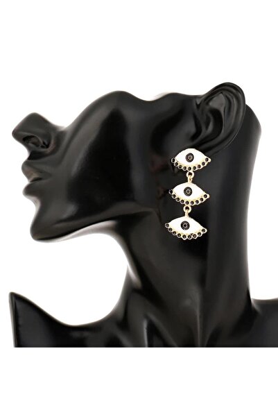 Pursehuit Gold-colored earrings, white eyes, Olufine C3