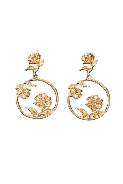 Pursehuit Cercei rotunzi, aurii, cu flori și perle, Eryn C9