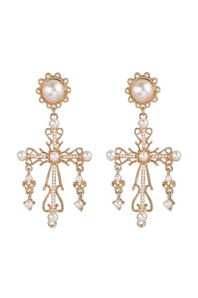 Pursehuit Cross earrings, with pearls, gold, Liisa C8