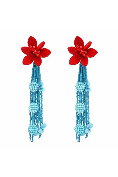 Pursehuit Cercei lungi albaștri cu flori roșii, Rosalie C1