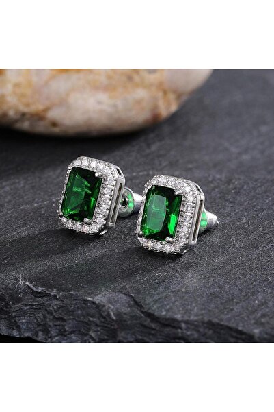 Pursehuit Silver Colour earrings with green zirconia stone, Nord C19