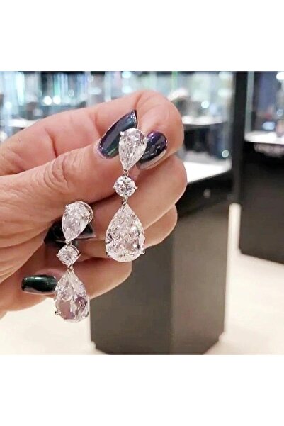 Pursehuit Cercei de culoare argintie, formă de lacrimă, cu pietre de zirconiu...
