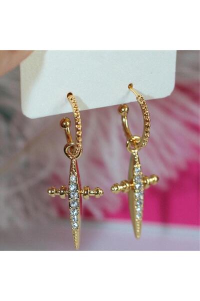 Pursehuit Golden earrings, cross shape, with zirconia stones, Kaja C8