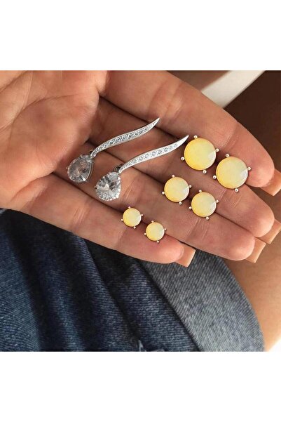 Pursehuit Set de cercei culoare argintie cu pietre galbene, Pauli C7