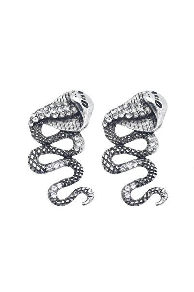 Pursehuit Cercei culoare argintie, formă de cobră, cu pietre, Kesia C1