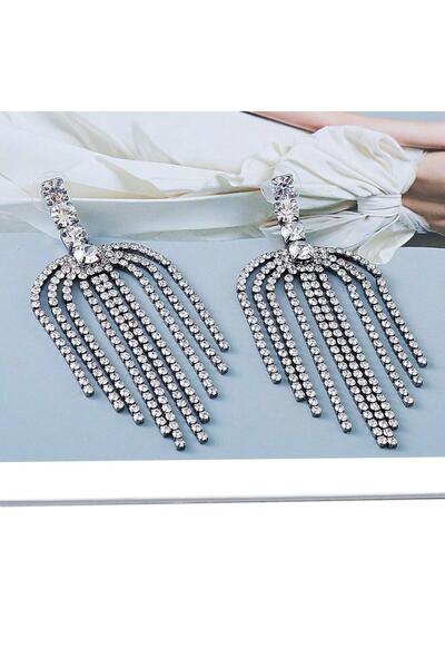 Pursehuit Cercei culoare argintie, masivi, cu franjuri și pietre, Athanasia C2 OUT