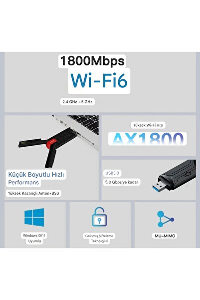 fenvi Wifi-6 Yüksek Hızlı 1800Mbps E-Sport Gaming Usb 3.0 Yüksek Çekim Gücü CE Lisanslı Sertifikalı
