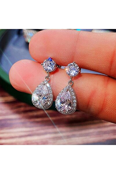 Pursehuit Cercei de culoare argintie, formă de lacrimă, cu pietre de zirconiu...