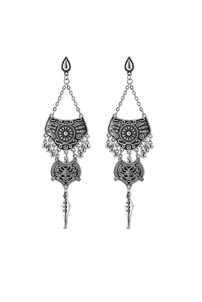 Pursehuit Cercei lungi culoare argintie, model tibetan, Odetta C7