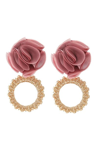 Pursehuit Χρυσά σκουλαρίκια, με ροζ λουλούδι και ζαρωμένη υφή, Femme C5