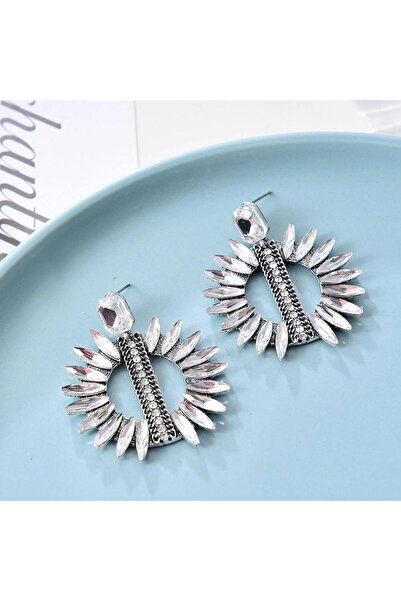 Pursehuit Ασημένια, στρογγυλά σκουλαρίκια με πέτρες, Stacy C2 OUT