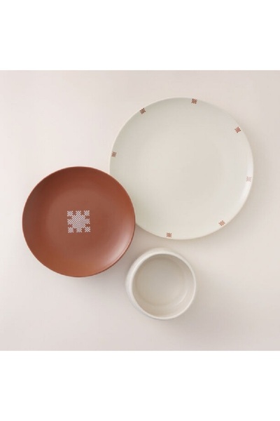 LA MESA 18Pcs Stoneware Dinner Set Naseej Collection, Brown