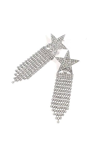 Pursehuit Cercei stea, cu franjuri, culoare argintie, pietre, Lucy C1 OUT