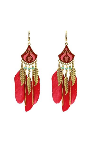 Pursehuit Golden earrings, with red feathers, Alita C1