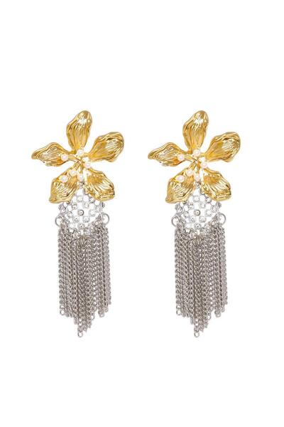 Pursehuit Μακριά ασημένια σκουλαρίκια με χρυσό λουλούδι, Filina C4