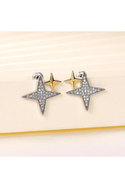 Pursehuit Cercei de culoare argintie, formă de stea, cu pietre de zirconiu, N...