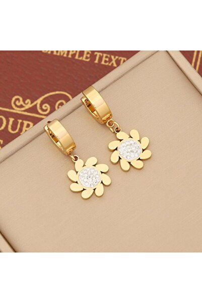 Pursehuit Cercei aurii, oțel inoxidabil, cu maci, suflați cu aur de 18k, Gaby C1