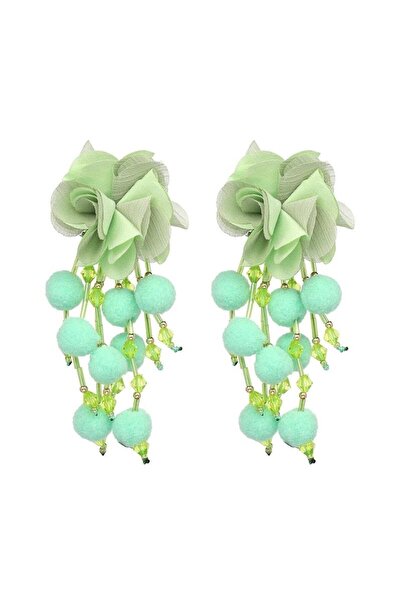 Pursehuit Πράσινα σκουλαρίκια, με λουλούδι και πομ πομ, Salmine C2