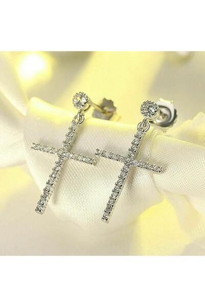 Pursehuit Silver earrings, cross shape, with zirconia stones, Jada C19