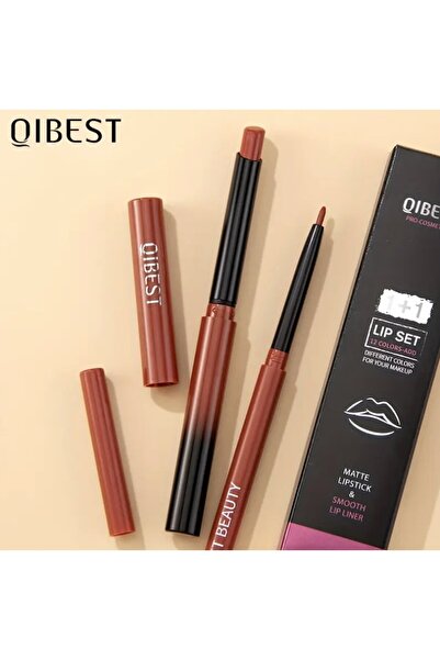 QIBEST Set Lip kit format din creion de buze si ruj solid, ultrarezistent, culori pigmentate, culoarea 003