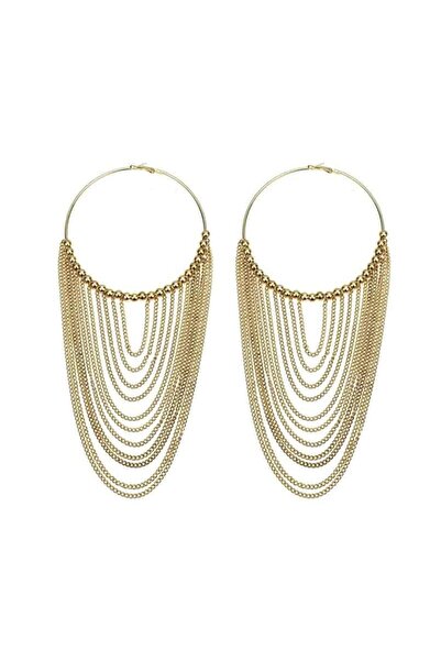 Pursehuit Round earrings, with chains, gold, Lucille C2