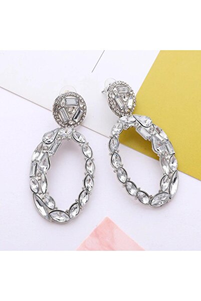 Pursehuit Cercei culoare argintie, formă ovală, cu pietre, Stafen C2