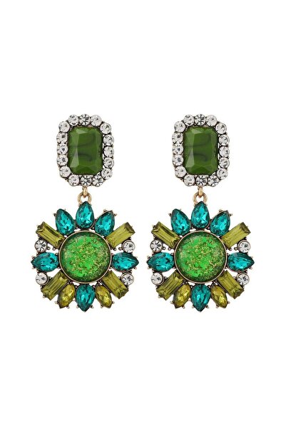 Pursehuit Cercei culoare aurie, formă de floare, cu pietre verzi, Sophine C1