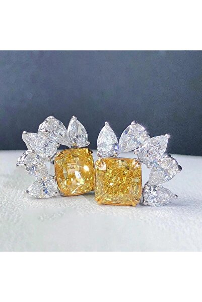 Pursehuit Cercei de culoare argintie cu pietre de zirconiu galben, Suna C12