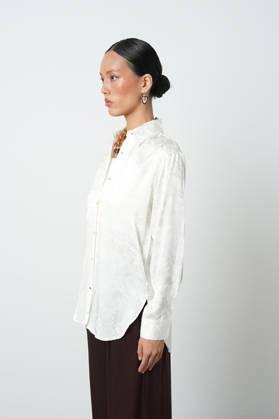 Orfeo Negro Women's Ecru Color Patterned Buttoned Shirt