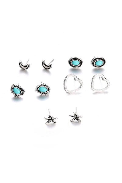 Pursehuit Set cercei culoare argintie, cu pietre turcoaz, Jonita C11