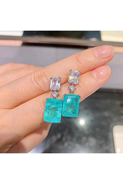 Pursehuit Cercei de culoare argintie cu pietre de zirconiu albastre, Adolfina...