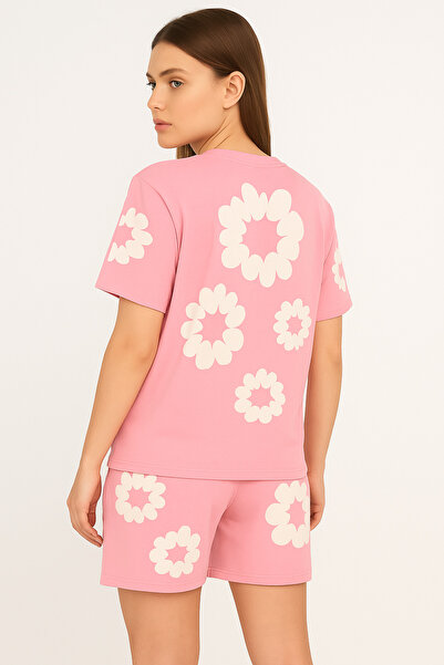 CLASSY.MODA Σορτς Σετ μπλουζάκι Γυναικείο καλοκαιρινό άνετο ύφασμα με λουλουδάτο σχέδιο με ανάγλυφο τύπωμα καθημερινά ρούχα