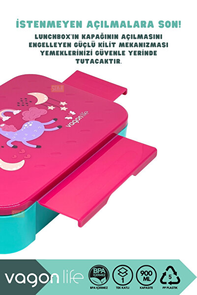 Vagonlife Bento 900ml Lunch Box New Collection Single Layer 2 Compartments Pp Plastic Children's Lunch Box Food Container