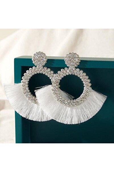 Pursehuit White earrings, with stones and fringes, Amia C8