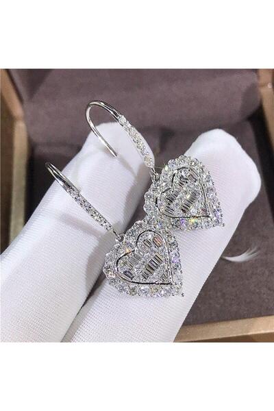 Pursehuit Cercei de culoare argintie, formă de inimă, cu pietre de zirconiu, ...