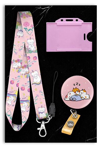 Mia Aurora Unicorn Kedi Pembe Kawaii Desen Yoyo Yatay Kartlık Boyun Askı İpi ...