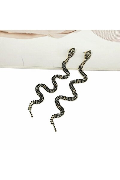Pursehuit Cercei aurii, formă de șarpe, lungi, cu pietre negre, Zander C1