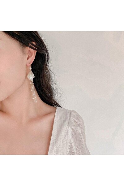 Pursehuit Cercei lungi aurii cu clipsuri, flori și perle, Samson C3