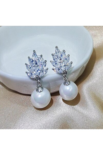 Pursehuit Cercei culoare argintie, cu clipsuri, pietre de zirconiu și pietre ...