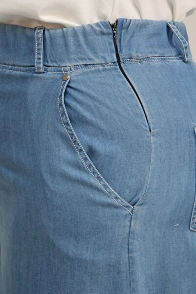 Eslina 59003 B.B. Elastic Waist Hidden Zipper Loose Pants - Blue