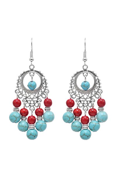 Pursehuit Σκουλαρίκια ασημένια, σε στυλ boho, με τιρκουάζ χάντρες, Pascal C4