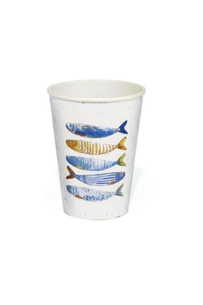 Algon Set of 8 Cardboard Cups, 330 ml, Fish Pattern
