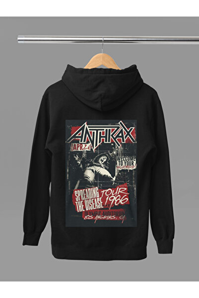 MAGORS سترة روك قطنية مطبوعة بنقش الأنتراكس بأكمام طويلة وثلاثة خيوط مع غطاء ...