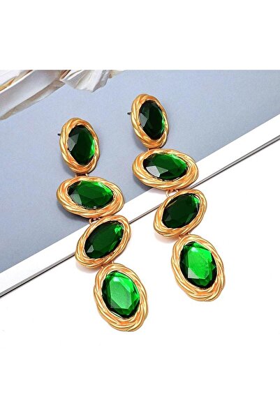 Pursehuit Cercei lungi aurii cu pietre verzi, Gloria C4