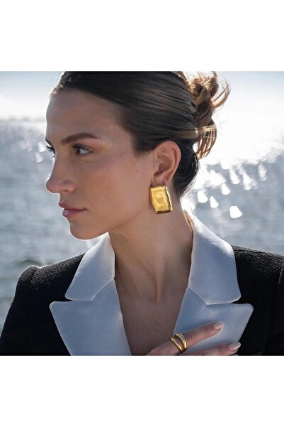 Pursehuit Χρυσά σκουλαρίκια, με κλιπς, ορθογώνια, ζαρωμένη υφή, Iona C5