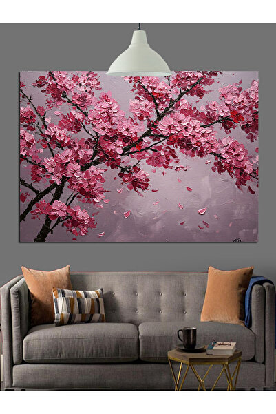 KanvasSepeti Pembe Kiraz Çiçekleri Dalları Yağlı boya Dokulu Yüksek kaliteli ...