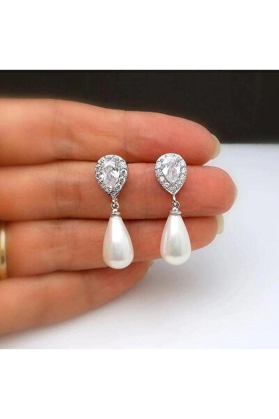 Pursehuit Cercei de culoare argintie, cu pietre de zirconiu și perle, Magne C14