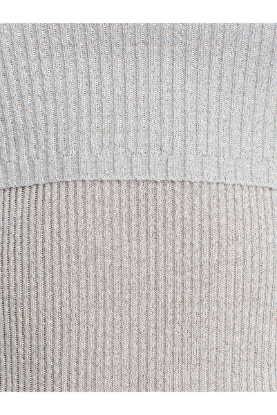 Dilvin 10808 Bardot Collar Ribbed Glitter Knit Sweater-Light Gray