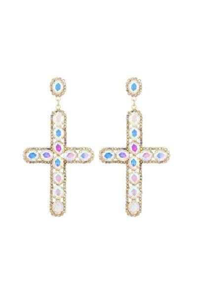 Pursehuit Χρυσά σκουλαρίκια, σε σχήμα σταυρού, με πέτρες σε αντανακλάσεις, Pi...