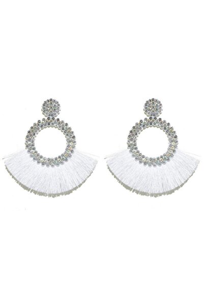 Pursehuit White earrings, with stones and fringes, Amia C8